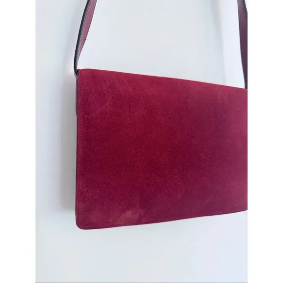 Gucci Logo Suede Flap GG Ring Logo Torchon Crossbody Bag Red Women's OS